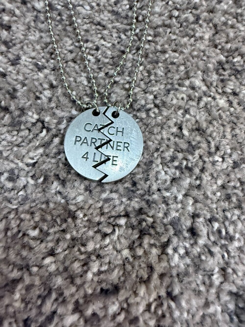 Baseball Softball Best Friend Necklaces Set of 2 Catch Partner 4 Life Silver